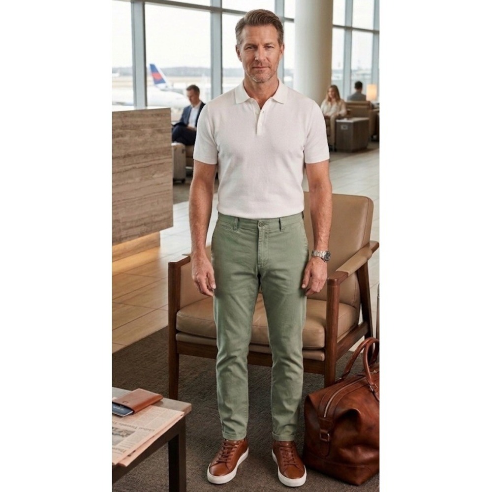 Teleria Zed Cobra 19 Stretch Chino Pants Mens Sz 38x32 Slim Trouser Green Luxury